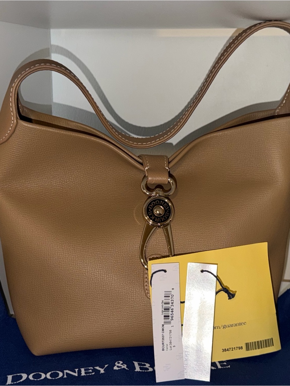 Dooney & Bourke Lucca Pebble Leather Logo Lock Sac - Caramel